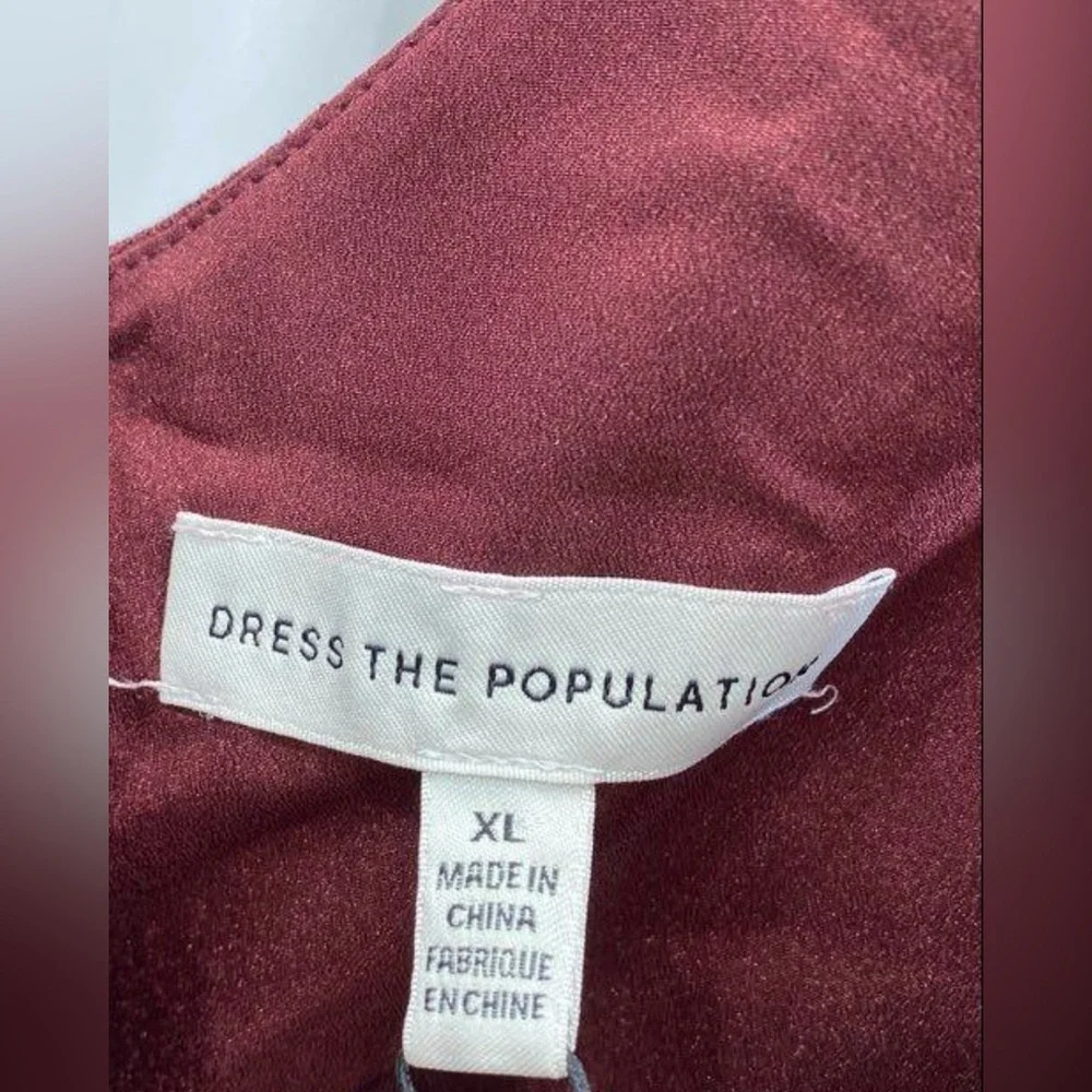 Wedding Guest Dress the Population Anita Ruched Cocktail Dress XL NWT Burgundy - Picture 2 of 4